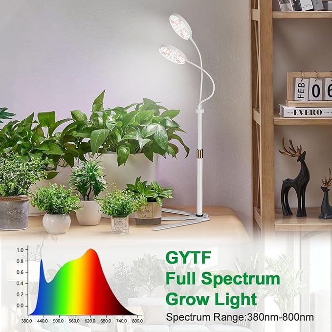 GYTF Grow Light Dual Ring 3.5" with Base, 122 LEDs 6000K White Full Spectrum Gooseneck Plant Lamp for Indoor Desk Plants, Dimmable & Height Adjustable 9-16", Timer 4/8/12/18Hrs