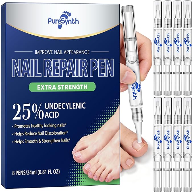 Extra Strength Nail Fungus Repair Pen (OTC Maximum Strength), 25% Undecylenic Acid + Aloe & Vitamin E, For Thick Yellow Discolored Nails, 24 mL (0.81 fl oz) Total, 8-Pack,Designed in USA (White)