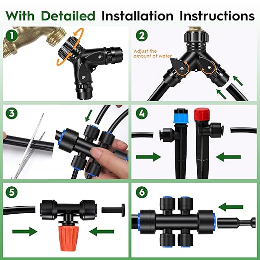 2026-Upgrade Quick-Connect Drip Irrigation System, Garden Irrigation Kit with 2/5" & 1/4" Tubing and Adjustable Nozzles & Sprinklers, Automatic Watering System for Garden, Lawn, Greenhouse