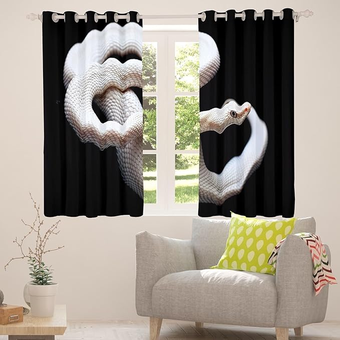 White Snake Curtains & Drapes,3D S-Shaped Little Dragon Reptile Window Treatments,African Wildlife Tropical Desert Animals Blackout Curtains 2 Panels 38"Wx54"L,Snake Hide Exotic Window Curtains Black