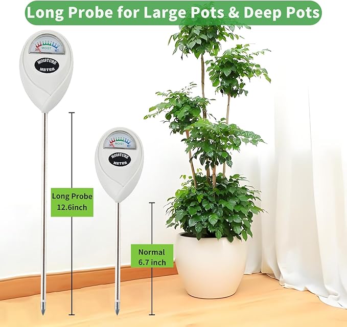 Censinda Soil Moisture Meter, Long Probe Soil Moisture Monitor for House Plants, Soil Hygrometer Moisture Sensor for Indoor & Outdoor, Garden, Farm, Lawn Plant Care, No Battery Needed(White)