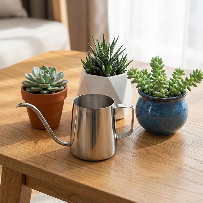 350ml Small Watering Can for Indoor Plants, 12oz Mini Plant Watering Pot with Long Spout and Handle, Silver Tiny Stainless Steel Watering-Can for Outdoor Indoor Plants Flower Garden