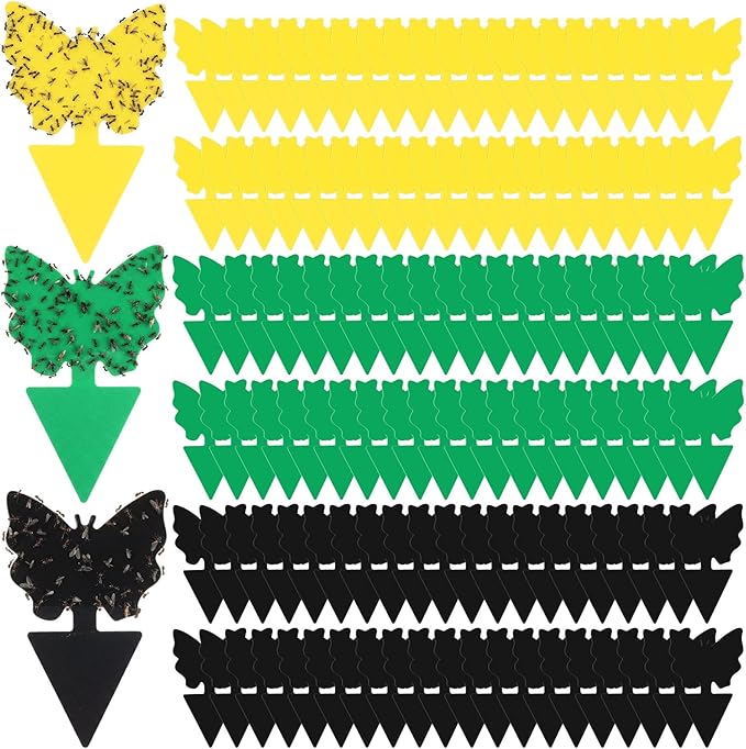 120 Pack Fruit Fly Traps Fungus Gnat Sticky Traps Yellow Black Green Plant Fly Stickers Double Side with Shovel for Indoor Outdoor Kitchen Garden Houseplant Flying Bug Insect (Butterfly)