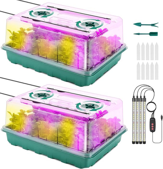 96 Cell Seed Starter Tray with Grow Light, Seed Starter Kit with Adjustable Humidity Dome, Seed Starting Trays Plant Starter Kit for Seeds Growing Starting, Indoor Gardening, Greenhouse