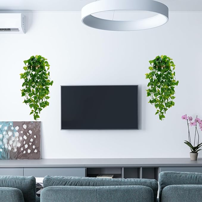BLEUM CADE Fake Hanging Plants, 2pcs Artificial Pothos Vines Greenery for Wall Home Living Room Office Indoor Outdoor Decor (No Baskets)