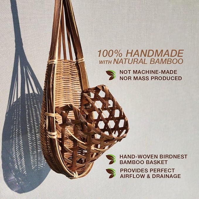 Handmade 100% Thai Bamboo Hanging Orchid Basket – 4 Inch Set of 3 for Mom & Spring Seasonal Decoration