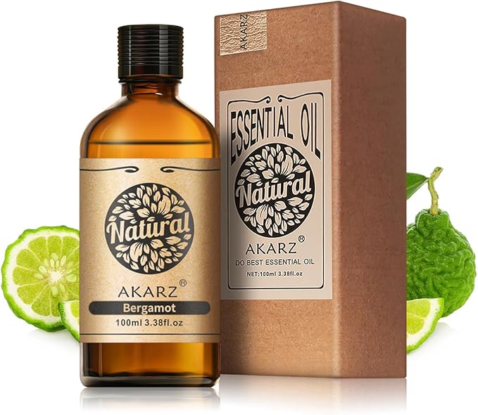 AKARZ 100ml Bergamot Essential Oil Natural Bergamot Oil Pure for Candle Making,DIY Skincare Products Massage,Home Spa Relaxation