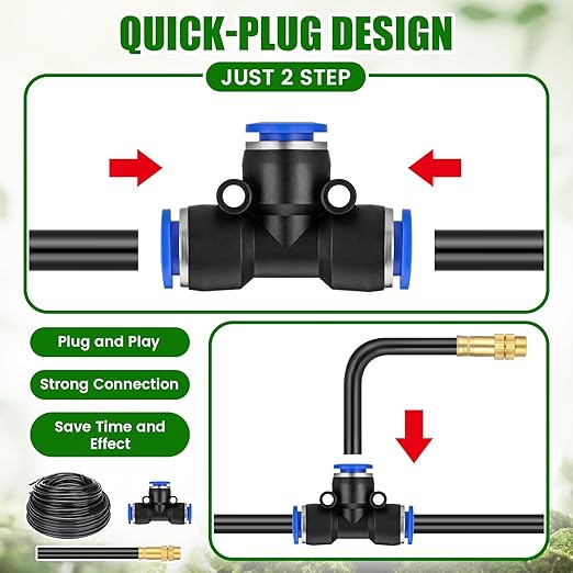 MorningRo 147ft Drip Irrigation Kit, 5/16" Tube Automatic Watering System with 45pcs 360° Adjustable Brass Nozzles, Water Saving DIY for Garden, Lawn, Yard, Greenhouse Plants