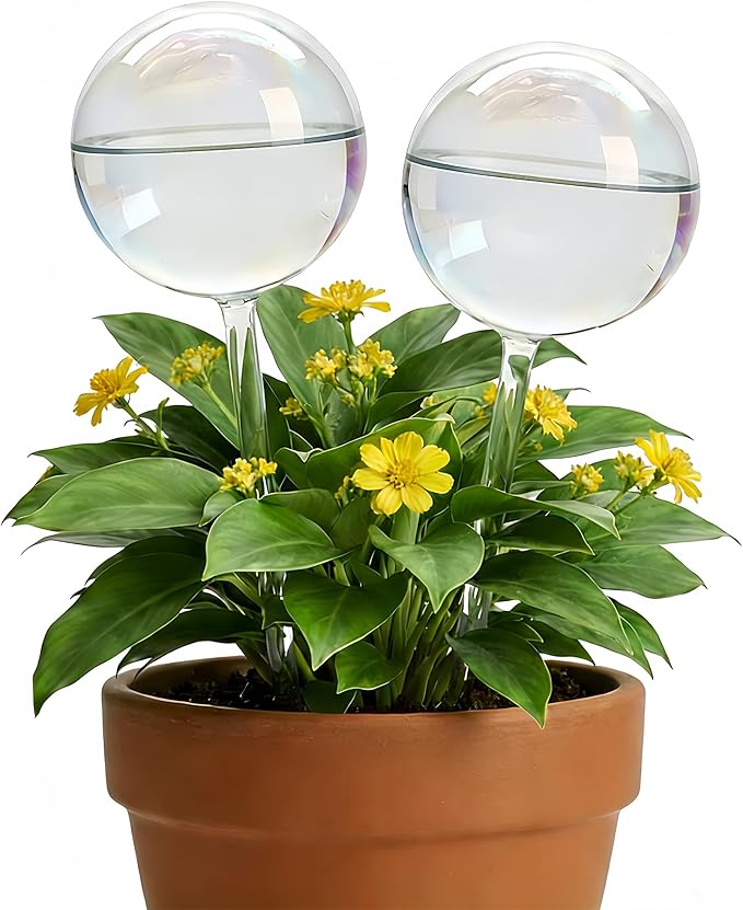 ZhenD Iridescent Self-Watering Plant Globes, Glass Self Watering Planter Insert for Indoor and Outdoor, Automatic Plant Waterer, Hand-Blown Premium Glass – 2 Pack