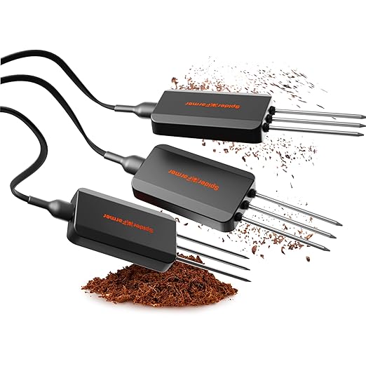 Spider Farmer GGS 3 in 1 Soil Sensor Pro 3Pcs, EC Moisture Temp Meter Tester with RJ12 Support Smart APP Control for Garden Indoor Grow Tent Room