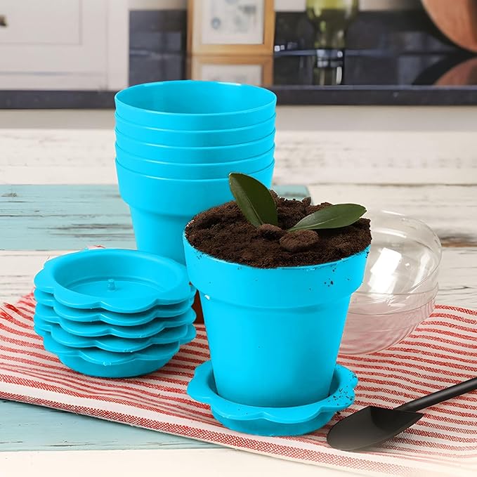 20 Pcs Nursery Pots with Humidity Dome, Cupcake Plant Nursery Pots with Bring A Plate and Shovel, Planting Cups for Seeds for Indoor Gardening and Plant Propagation(Blue)