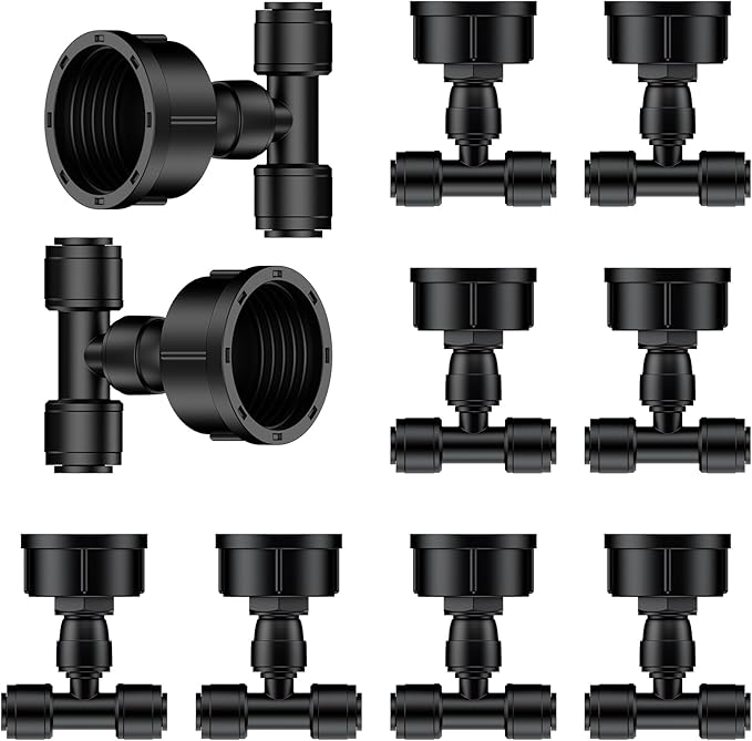 Pawfly 10 Pcs 3/4" to 1/4" Drip Irrigation Faucet Adapters, Quick Connect 3/4" FHT Faucet to 1/4" Tubing Connectors, Push-to-Fit Garden Hose Adapters, Anti-Leak Drip Irrigation Hose Connectors