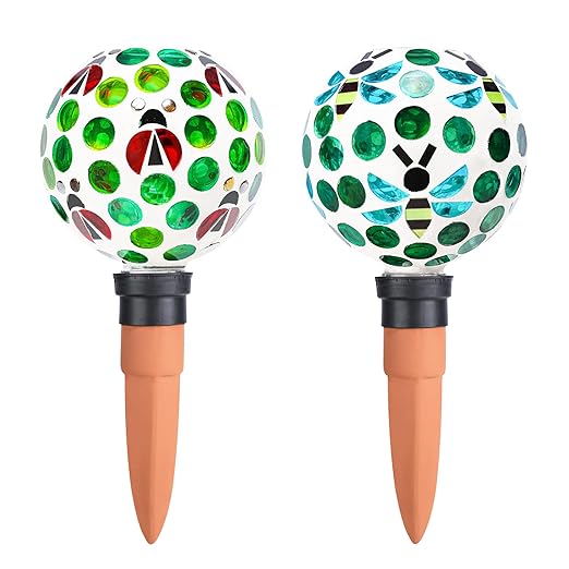 Watering Globe for Plants Mosaic Self Watering Spikes 2 Pack Large Self Watering Planter Insert Automatic Watering Device Outdoor Garden