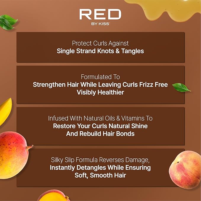 Red by Kiss Tangle Fixer with Honey & Keratin, Sulfate-Free Hair & Scalp Conditoner Dress for Shine & Frizz Protection, Mango & Peach Scent