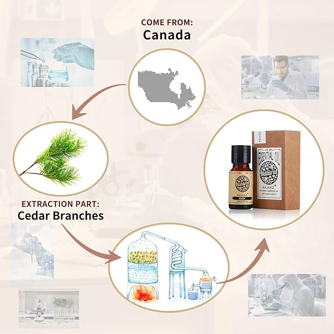 AKARZ Cedar Essential Oil Natural Organic Pure Premium Therapeutic Cedar Oil for Skin Body Hair Care,Diffuser, Candle,Soap,Making, DIY,Massage Aroma 0.34 Fl Oz (10ml)