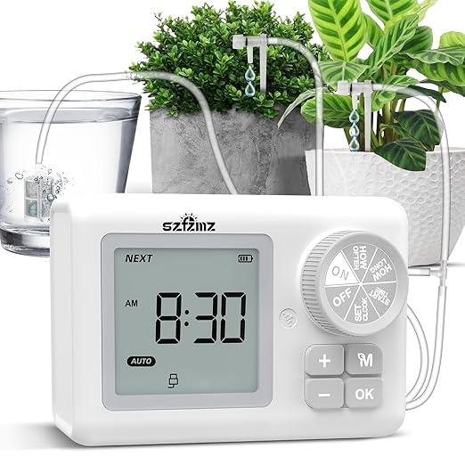 Automatic Watering System for 15 Potted Plants, Automatic DripIrrigation Kit with Adjustable Water Flow, Programmable Water Timer with Dual Power Supply, for Balcony/Garden/Greenhouse Plants