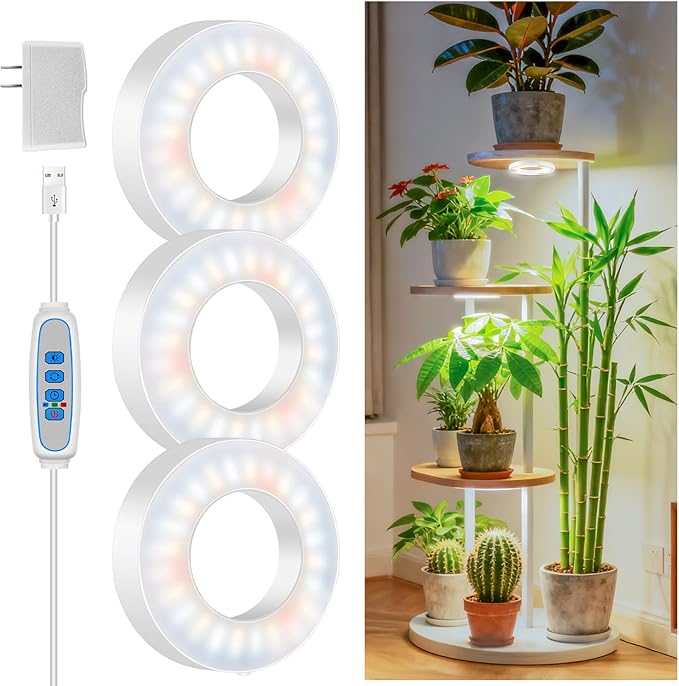 Kullsinss Ceiling Grow Light, 144 LEDs Full Spectrum Plant Lights for Indoor Growing with 6/12/16H Timer, 3 Spectrum Modes, 5 Brightness Levels, 3.5" Under Cabinet Grow Lamp for Small Plants (3-Head)
