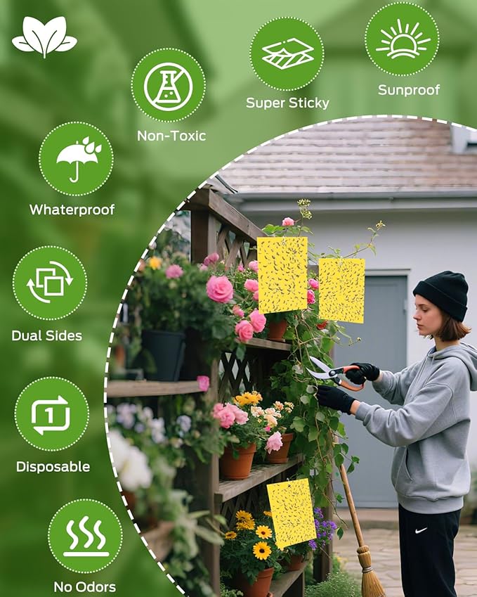 Plant Fly Sticky Trap Sticks, Sticky Gnat Traps for Indoor Plants, with Kids Gardening Gloves, 25PCS, Non-Toxic, Odorless, Harmless to Vegetables, Fruits, Plants