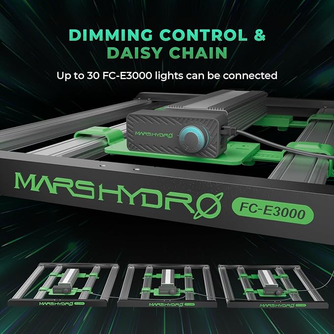 2025 New Version MARS HYDRO FC-E3000 300Watt LED Grow Light 3X3ft Full Spectrum Grow Light Bar, Smart Dimmable & Integrated Grow Lampe for Veg Bloom Flower, Achieve 2.8 umol/J