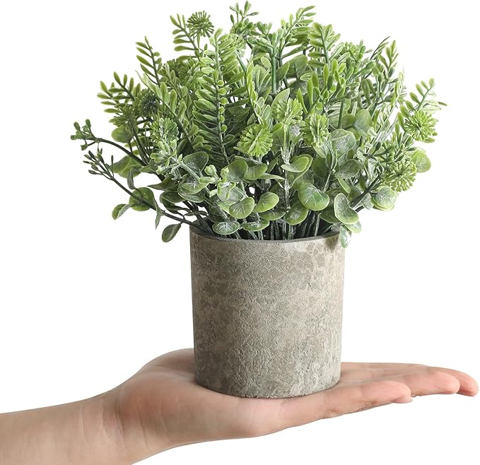 3 Pack Mini Potted Fake Plants Artificial Plastic Indoor Eucalyptus Plants for Home, Office, Desk, Bathroom, Coffee Table & Shelf (Light Green)