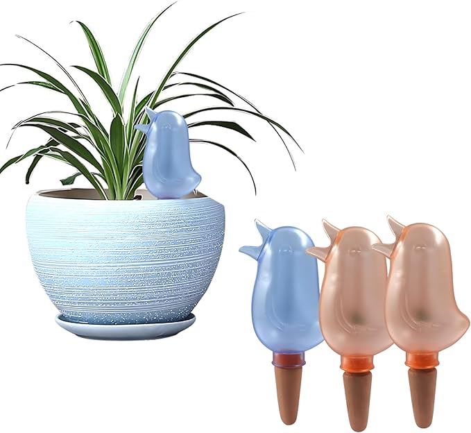 4 Pack Self Watering Spikes for Plants - Bird Shape Automatic Irrigation System, Self Watering Planter Insert for Indoor & Outdoor Potted Plants, Plastic Plant Watering Devices(Blue & Orenge)