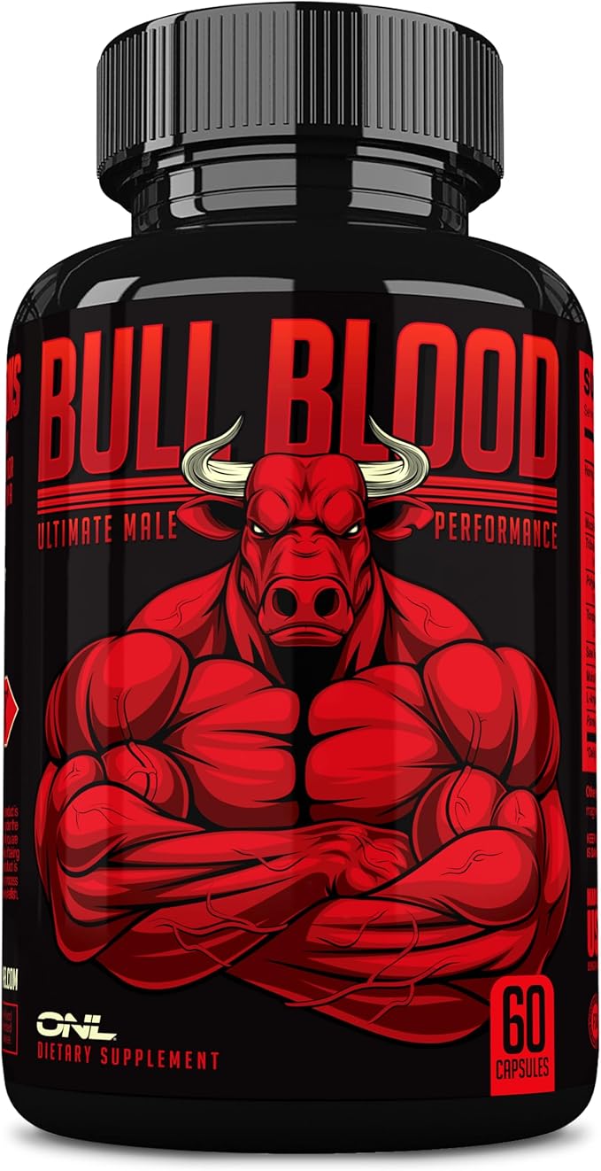 ONL Bull Blood Testosterone Booster for Men - Male Enhancing Testosterone Supplement - Strength, Stamina & Endurance with Maca Root, Horny Goat Weed, Tribulus Terrestris & Tongkat Ali - 60 Ct