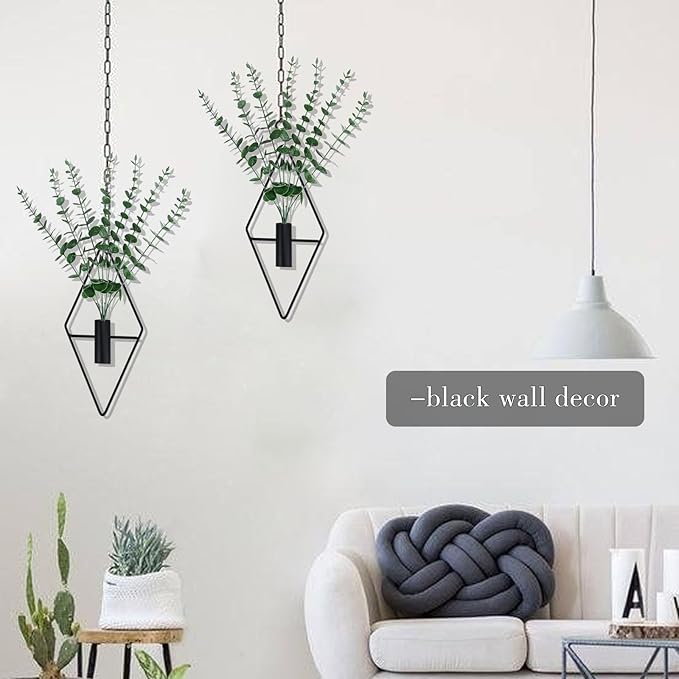 GREENTIME 2 Packs Hanging Planters with 15in Artificial Eucalyptus Plants for Indoor Outdoor Home Bathroom Living Room Wall Decor
