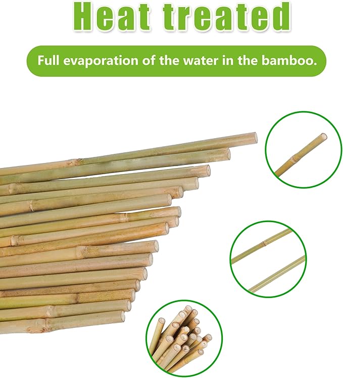 18in Natural Bamboo Plant Stakes 50pcs for Tomatoes, Beans, Flowers, Potted, Climbing Plants