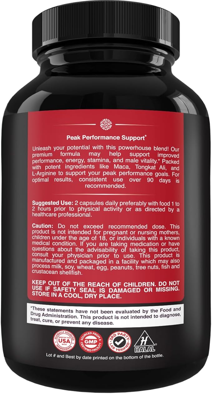Extra Strength Testosterone Booster for Men - Herbal Testosterone Supplement for Men with Horny Goat Weed Maca Root Tongkat Ali and Saw Palmetto Extract for Muscle Enlargement Stamina & Strength 120Ct