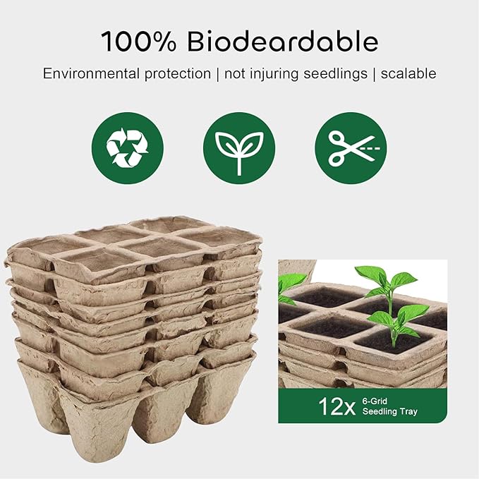 GROWNEER 72 Cells Peat Pots Seed Starter Trays 12 Packs Biodegradable Seedling Pots Germination Trays Organic Plant Starter Kit with 15 Pcs Plant Labels