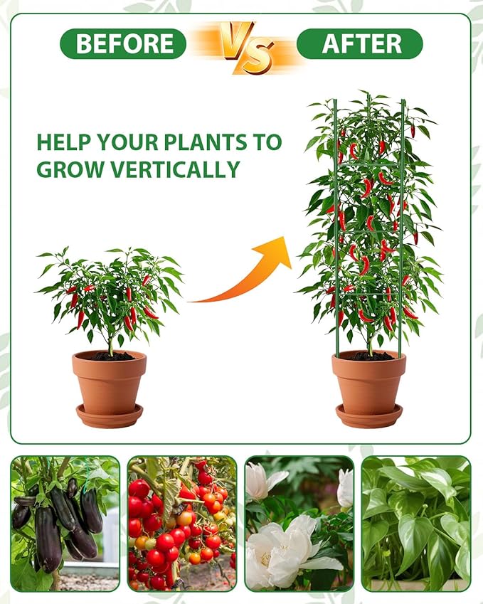 MYMULIKE 3 Pack Tomato Cages for Garden, 51in*13in Adjustable Tomatoes Plant Stakes Support Cages Trellis, Garden Trellis for Vegetable Flowers Fruits Climbing Plants- 20 Binding Wires Included