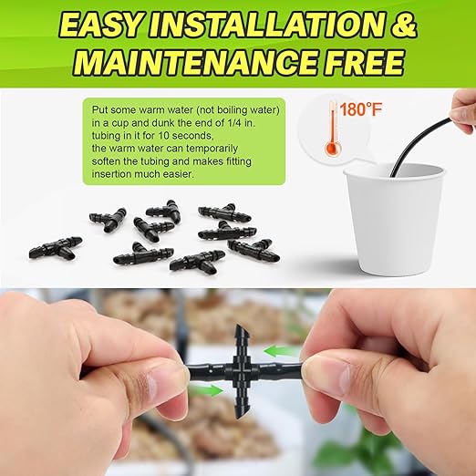 45 Pack 1/4" Drip Irrigation Cross Fittings, 1/4'' Dripline Barbed Cross Tee Connectors for 1/4 Inch Irrigation Tubing 4-way T Parts for Garden Drip Systems