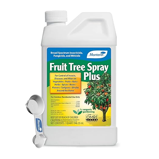 Monterey Fruit Tree Spray Plus for Control of Insects, Diseases, and Mites - Organic Gardening OMRI Listed, Contains Neem Oil and Pyrethrins, Bundled with Garden Measure Spoon - 32 oz