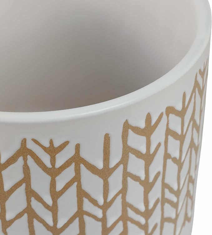 Sagebrook Home Set of 2 Ceramic Planters with Stands - Stoneware Pots with Bamboo Wood Base - Modern Geometric Design for Indoor/Outdoor Plants - Plant Holders for Home & Garden - 11", 7" Ivory & Tan