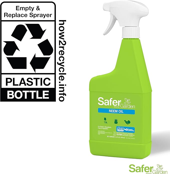 Safer Garden Neem Oil Fungicide, Miticide, and Insecticide Neem Oil Spray - Kills Insects, Mites, Fungus - Controls & Prevents Fungal Disease - OMRI Listed for Organic Use, SG5180-24 oz Bottle
