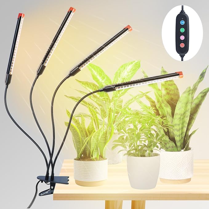 4Head Strong Clip Grow Lights for Indoor Plants, Seed Starting, Bonsai, 4/8/12/16/20H Timer, 36 Watt Power Draw, NO Need Adapter, Bright and Big Coverage, Best Gift for Plants Lover