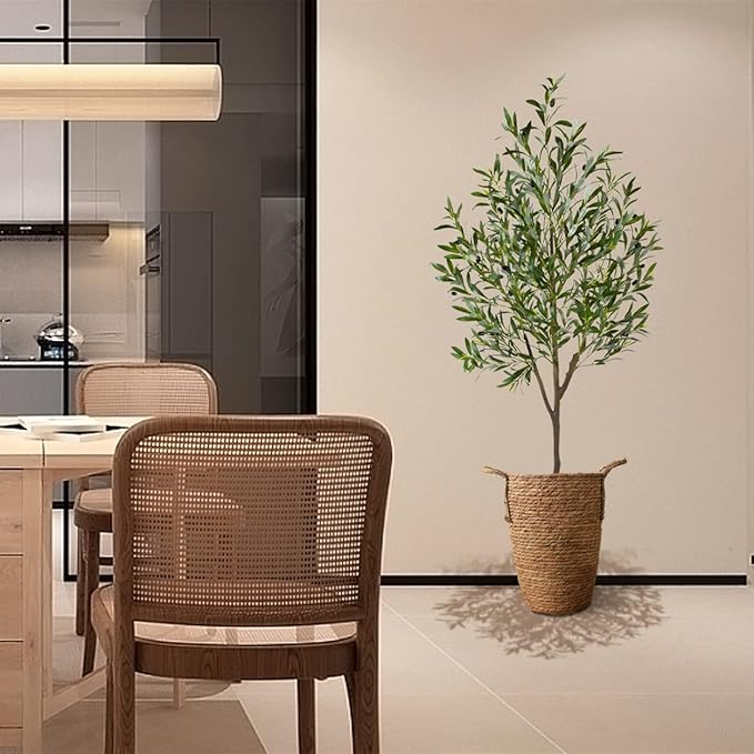 Warmplants Artificial Olive Tree, 6ft Tall Fake Olive Leaves Plant with Basket, Indoor Outdoor Faux Olive Topiary Silk Tree for Home Livingroom Office Décor
