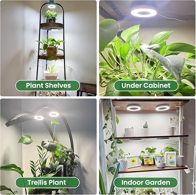 Kullsinss Ceiling Grow Light, 144 LEDs Full Spectrum Plant Lights for Indoor Growing with 6/12/16H Timer, 3 Spectrum Modes, 5 Brightness Levels, 3.5" Under Cabinet Grow Lamp for Small Plants (3-Head)