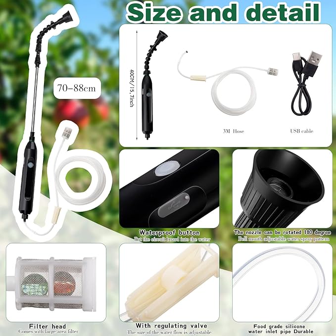 2 Pack Curved Electric Plant Sprayer Battery Powered Sprayer Wand Rechargeable Portable Garden Sprayer with Adjustable Spout Water Sprayer Telescopic Watering Wand with 10 ft Hose for Gardening