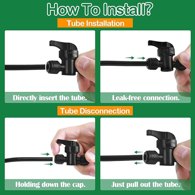 1/4 Inch Drip Irrigation Shut Off Valve Fittings, 6 Pieces Push-to-fit Micro Shutoff Valve Connectors for 1/4" Irrigation Tubing Leak Free Drip Line On Off Switch Parts Regulate Water Flow