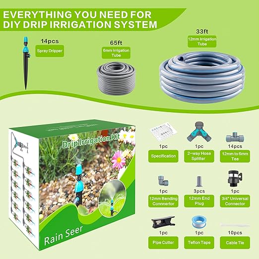 98ft Drip Irrigation Kit, Upgraded Quick-Connect System with Adjustable Nozzles & Durable Hoses, Complete Garden Watering Solution for Outdoor Plants, Flower Beds, Lawns and Patios