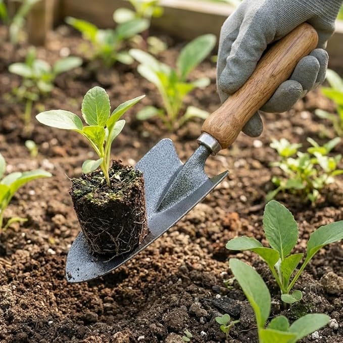3-in-1 Heavy Duty Gardening Tools Kit, Premium Carbon Steel Garden Hand Tools with Ergonomic Wooden Handle Includes Trowel, Transplanter, and Cultivator, Ideal Gardening Gifts for Gardener