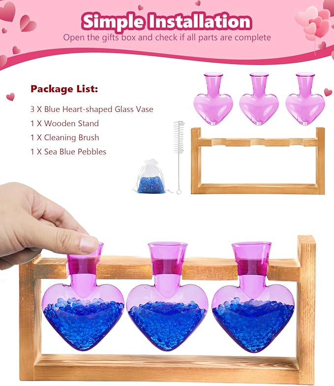 Nacome Plant Terrarium Propagation Stations: Mothers Day Gifts for Mom Plant Lovers Women Wife Daughter - 3 Bulb Glass Vase with Wooden Stand Tabletop for Hydroponics Home Garden Decor(Purple)