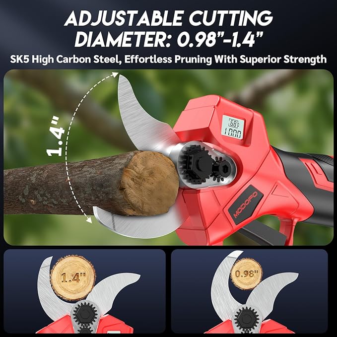 Electric Pruning Shears,1.4" Cutting Diameter Cordless Power Pruner with LCD Display, Brushless Motor Pruning Shears with One 2000mAh Rechargeable Batteries for Garden Tree Pruner Branch