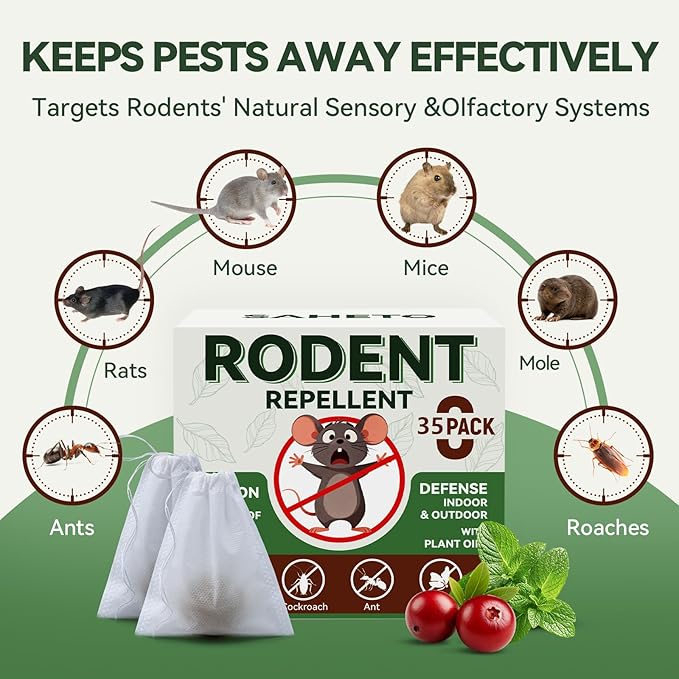 Rodent Repellent 35 Balls, Peppermint Oil Mouse Repellent Indoor & Outdoor Use, Natural Moth Balls for Rodent Mice Repellent for Home, Garage, Car, RV & Garden