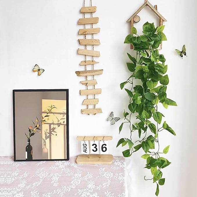 Delphinus Fake Hanging Plants, 2pcs Artificial Hanging Plant, Faux Vine Plants Indoor and Outdoor for Office Home Living Room Bathroom Wall Shelf Decor