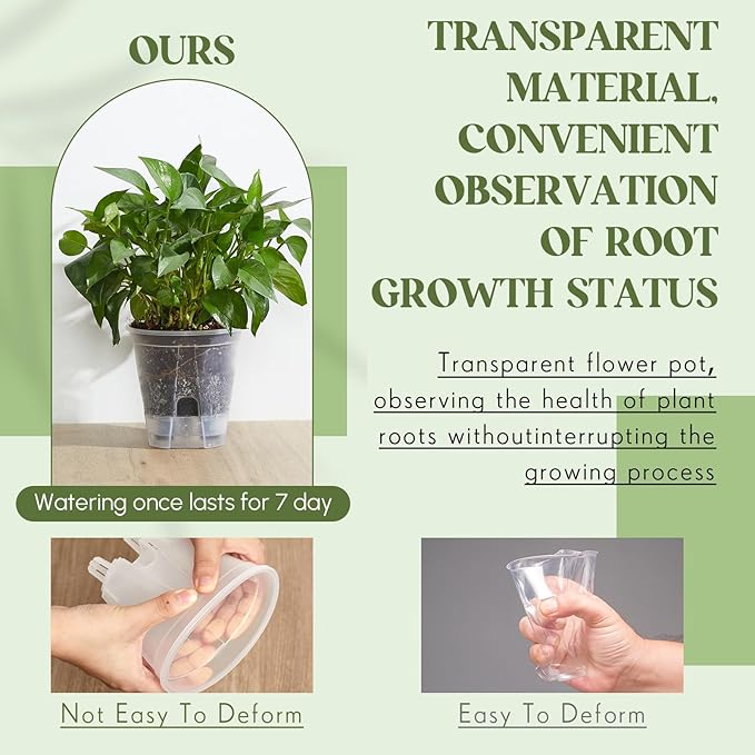 Wonderjune Self Watering Pots for Indoor Plants with Deep Reservoir and High Drainage Holes for Outdoor Plants and Flowers, Bare Root Planter(4.72'',Clear,6 Pcs)