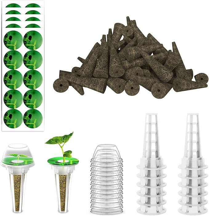 Haligo 124 pcs Seed Pod Kit for Aerogarden, Grow Anything Kit for Indoor Hydroponics Garden, Hydroponics Supplies with 50 Grow Sponges, 50 Pod Labels, 12 Baskets, 12 Planting Domes