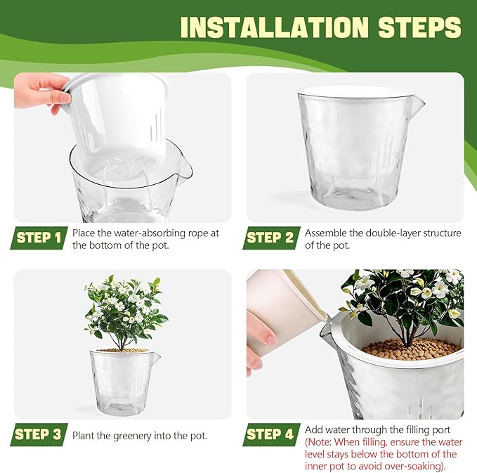 Yummy Sam Self Watering Pots for Indoor Plants, 5 Pack 2Size-7/5 Inch Clear Plastic Planters, Pot for Indoor or Outdoor, for Garden, Flower, Nursery