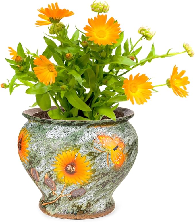 Sungmor Ceramic Hand Painted Succulent Flower Pots, 9 Inch Large Pottery Pots for Indoor Outdoor Plants, Decorative Ceramic Vase for Flower Arrangement Home Decor, Vintage Centerpieces Flowerpot